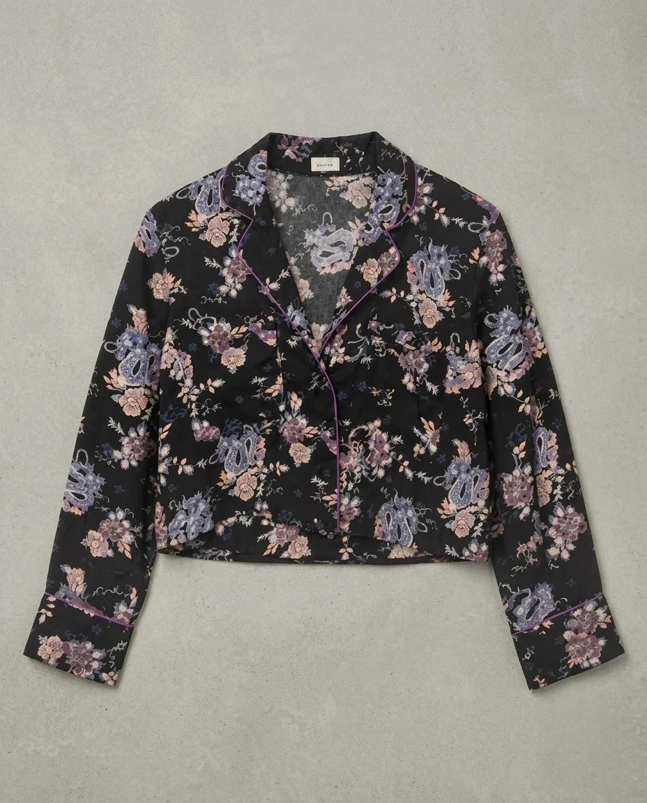 Veste Courte Pimkie noire motifs fleurs et dragons M lot281
