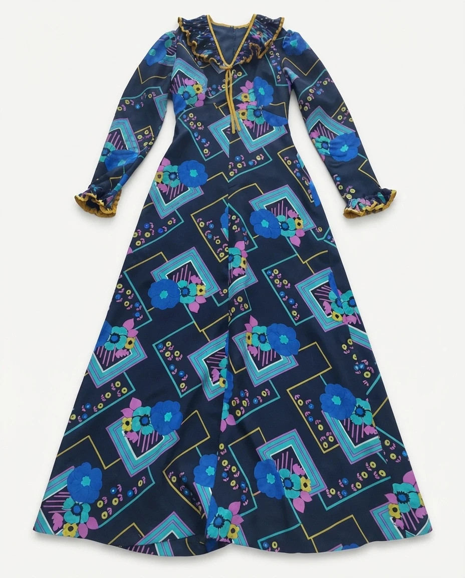 Robe longue vintage imprimé floral et géométrique S lot98