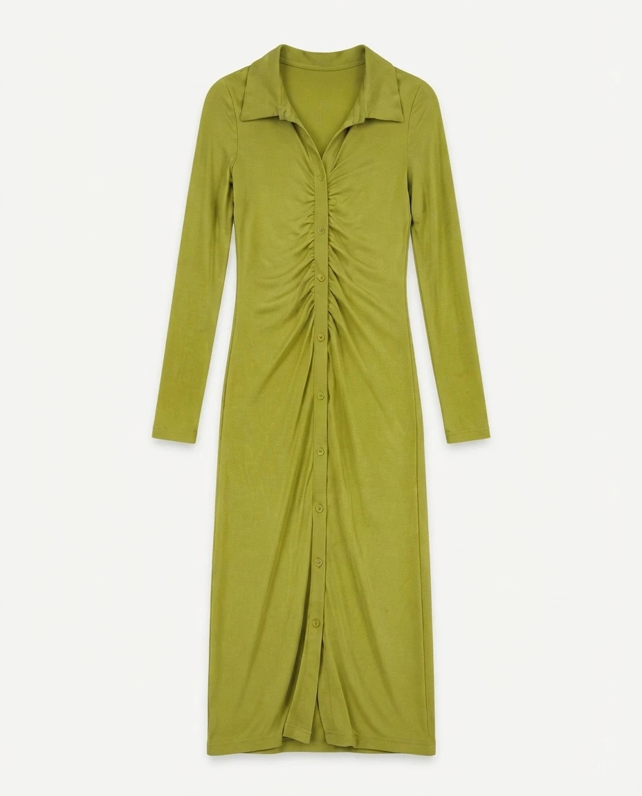 Shein robe midi froncée vert anis taille 34 XS lot55