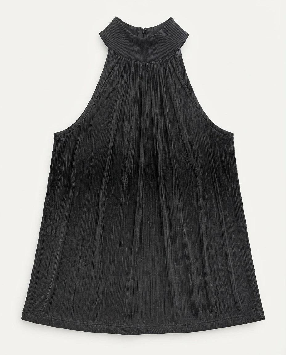 Top noir col montant plissé Shein taille 36 lot50