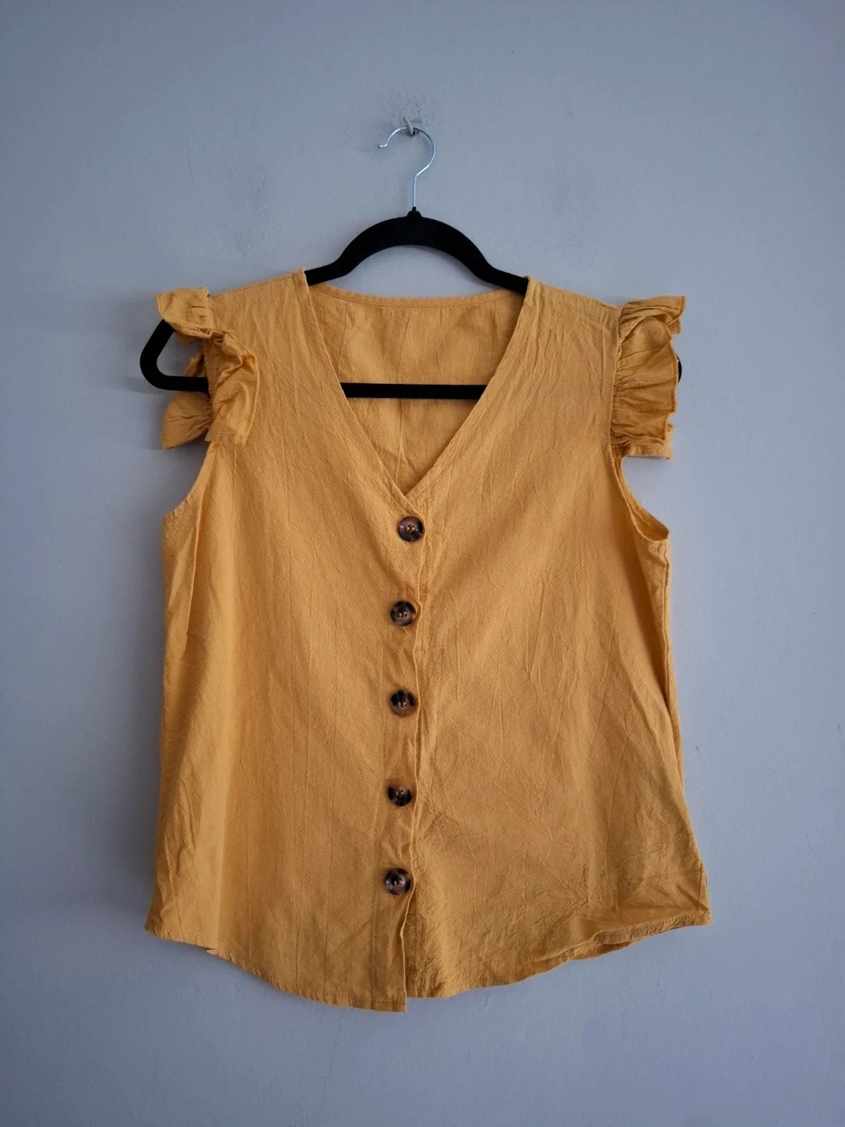 Blusa Amarilla Mostaza con Volantes y Botones - Talla M/38 – Shein – taille M / 38 / 10