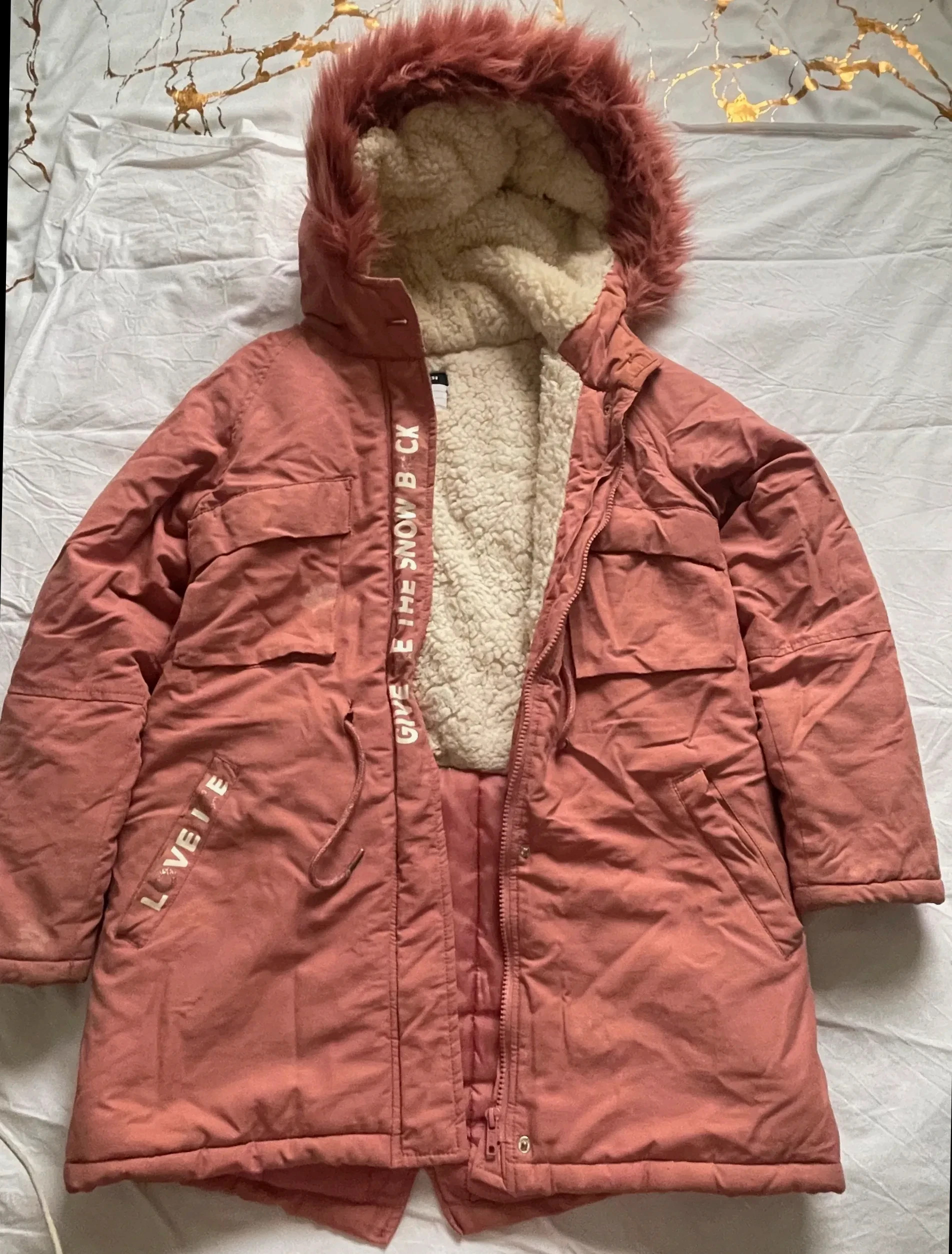 Parka avec Rose capuche pour Fille taille 12 ans intérieur fourré