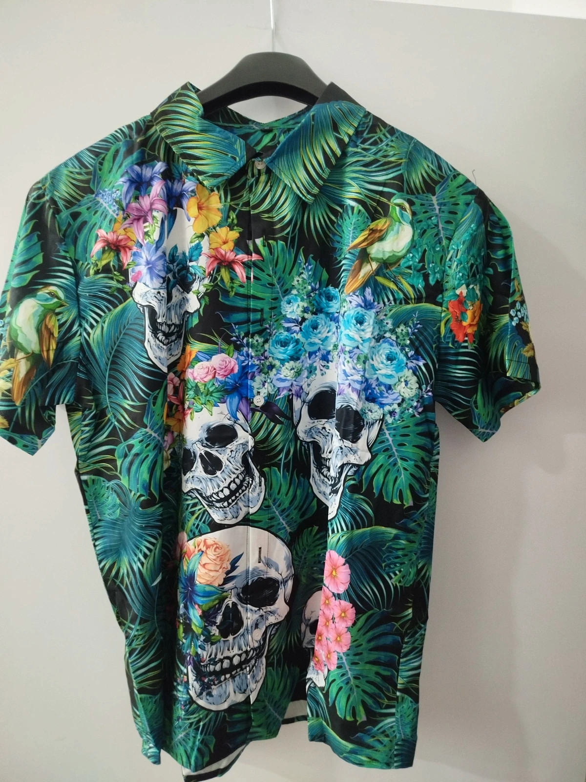 Camisa Aloha Hombre Estampada Calaveras Flores – sin marca – taille M