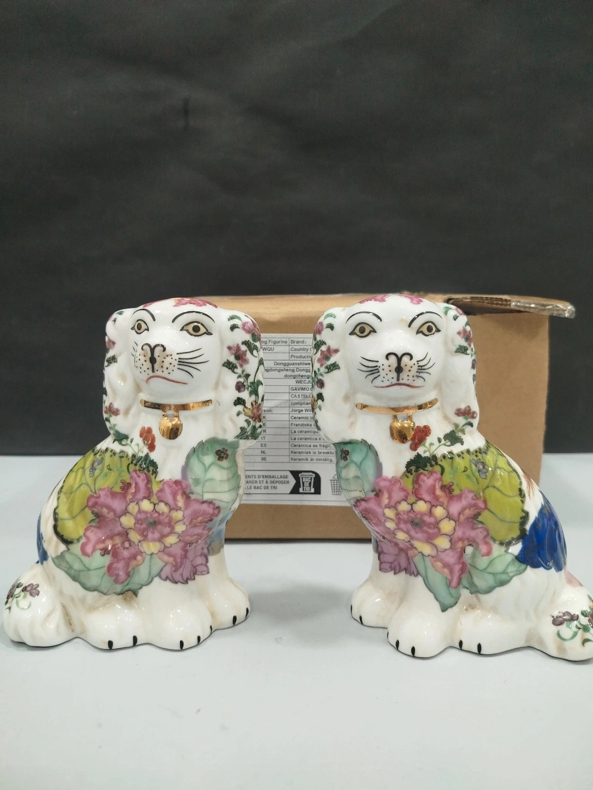 Figuritas decorativas de porcelana pintadas a mano perro spaniel par 15cm vintage – 15cm