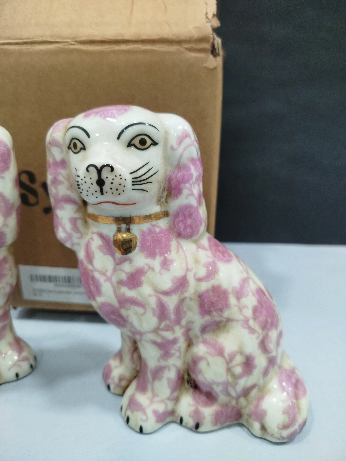 Figuritas de porcelana spaniel pintadas a mano Pareja Decoración floral – 15cm – synwish 3