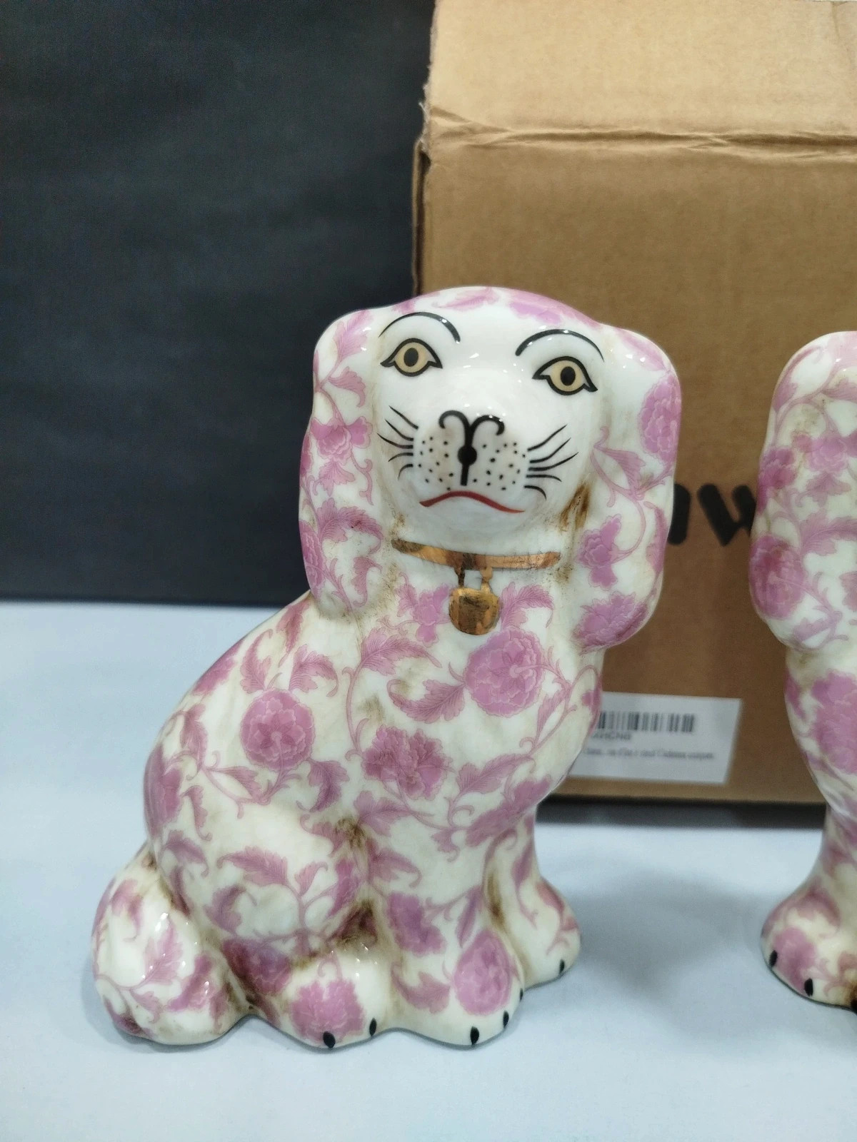 Figuritas de porcelana spaniel pintadas a mano Pareja Decoración floral – 15cm – synwish 2