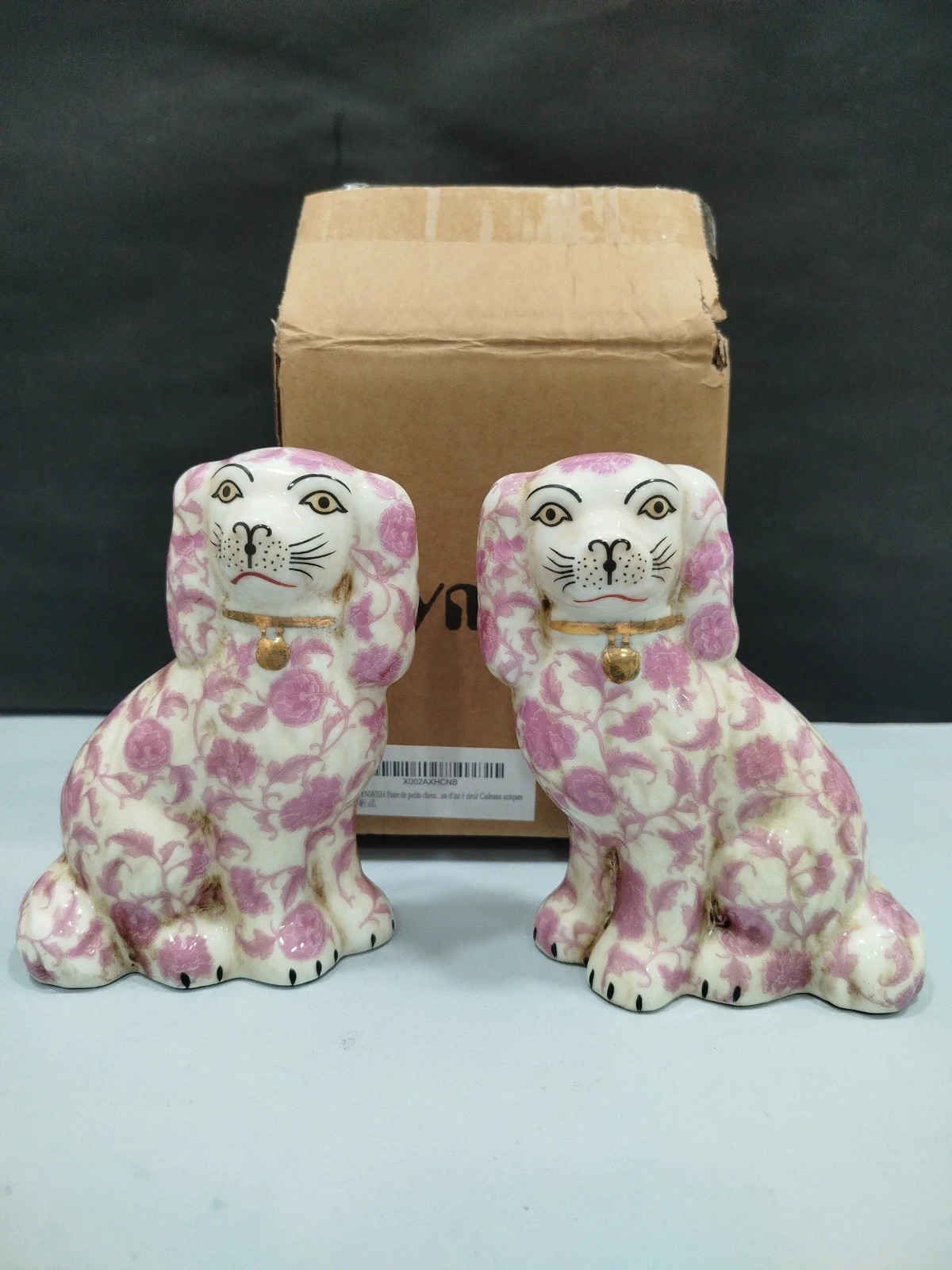 Figuritas de porcelana spaniel pintadas a mano Pareja Decoración floral – 15cm