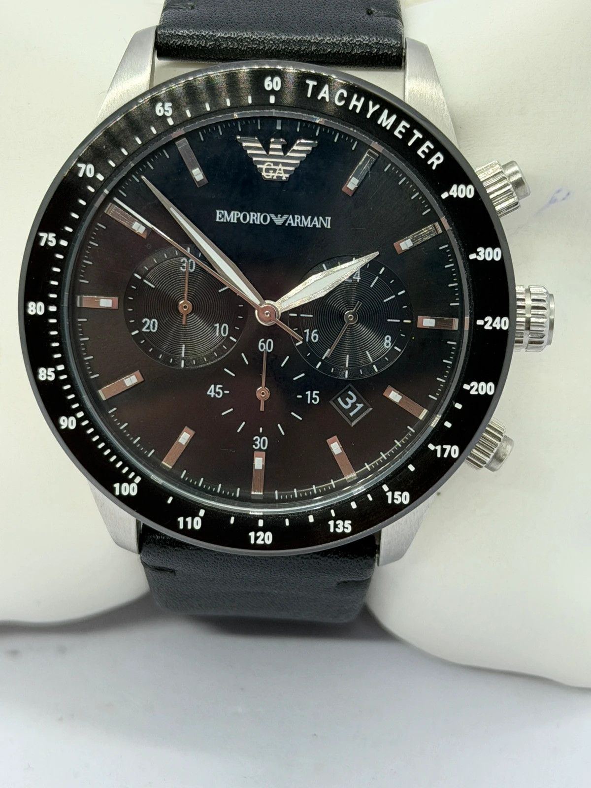 Montre Chronographe Emporio Armani AR-11243 (Boîtier Acier & Bracelet Cuir Noir) – Emporio Armani – taille 43–46 mm 2