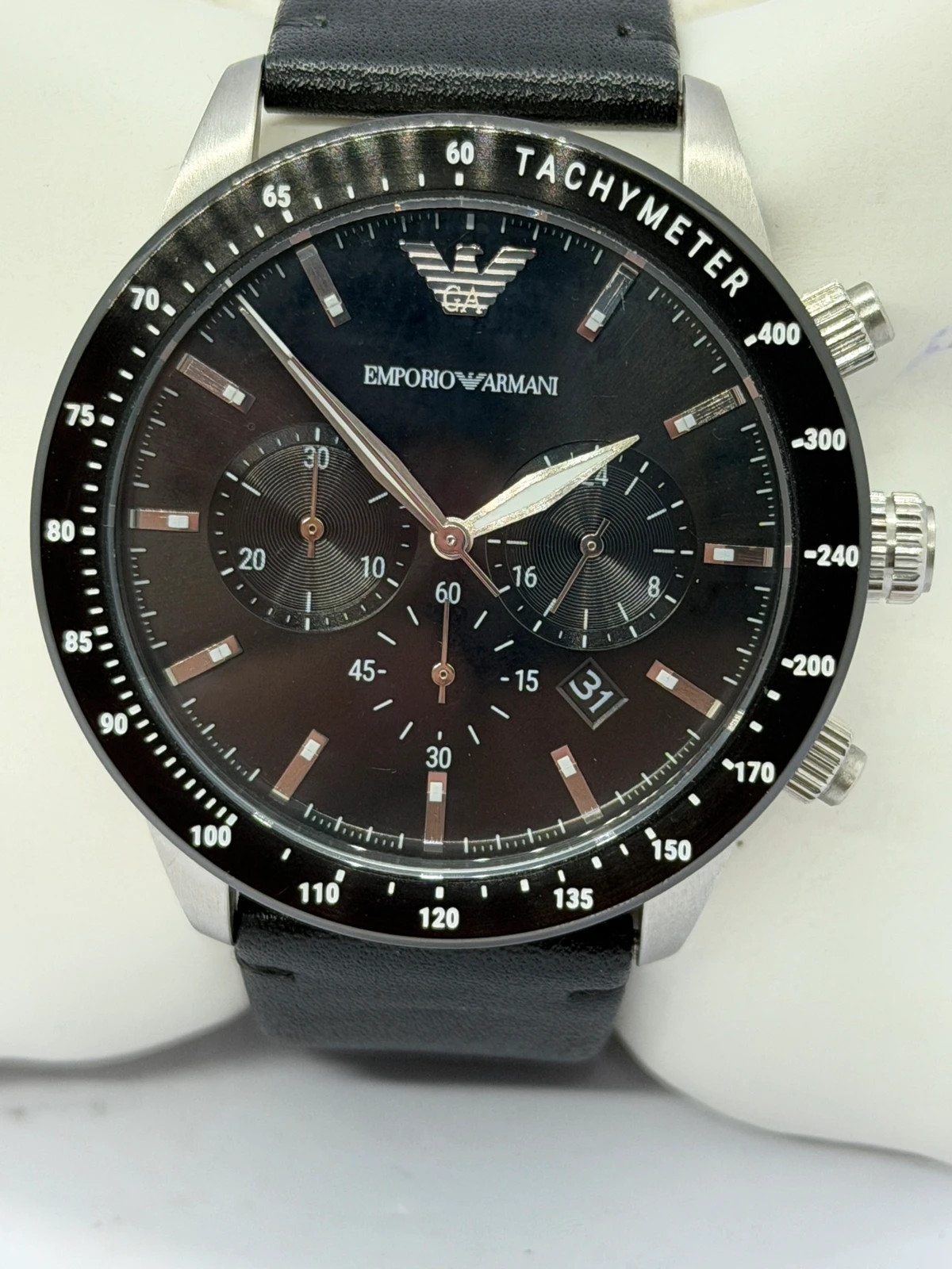 Montre Chronographe Emporio Armani AR-11243 (Boîtier Acier & Bracelet Cuir Noir) – Emporio Armani – taille 43–46 mm 3