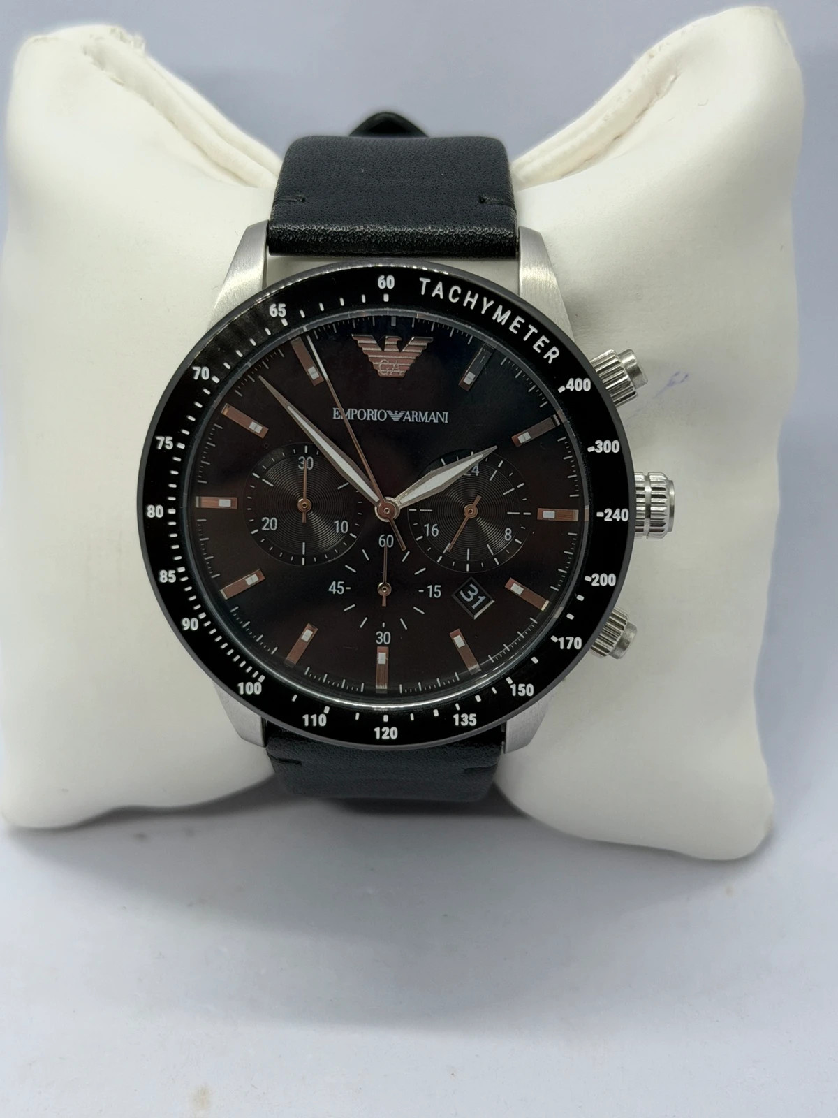 Montre Chronographe Emporio Armani AR-11243 (Boîtier Acier & Bracelet Cuir Noir) – Emporio Armani – taille 43–46 mm 4