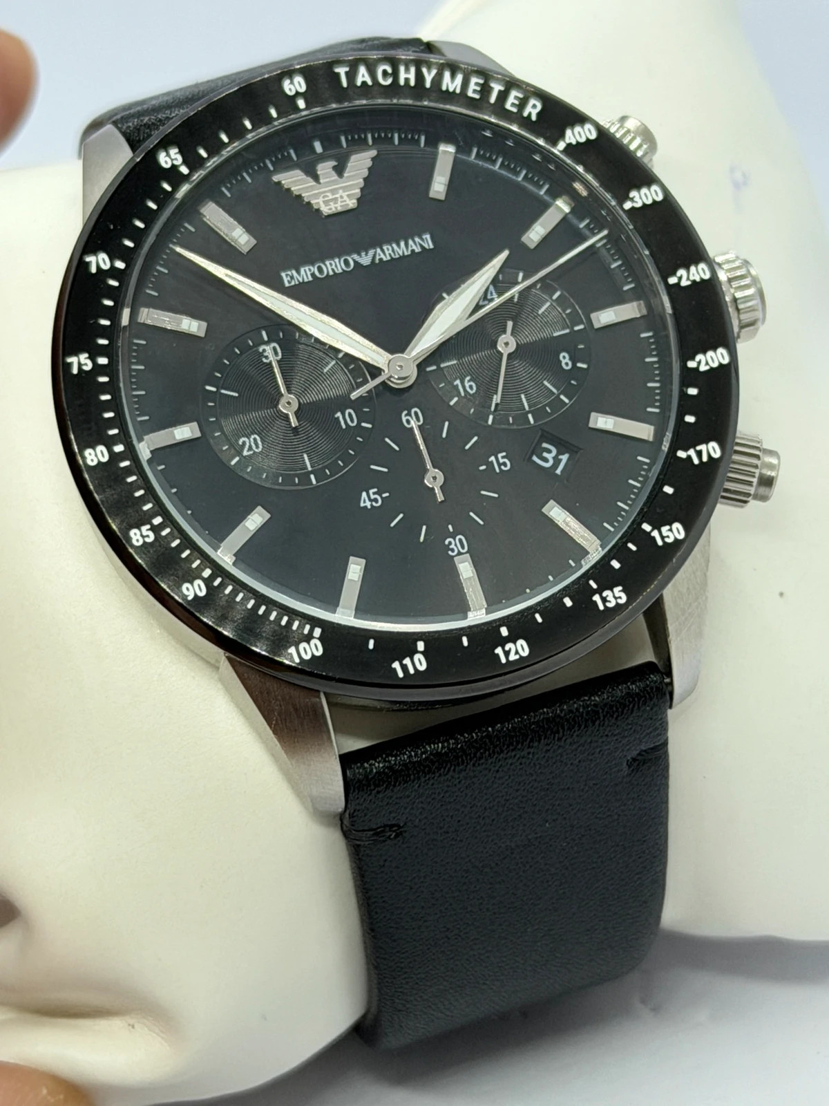 Montre Chronographe Emporio Armani AR-11243 (Boîtier Acier & Bracelet Cuir Noir) – Emporio Armani – taille 43–46 mm 5