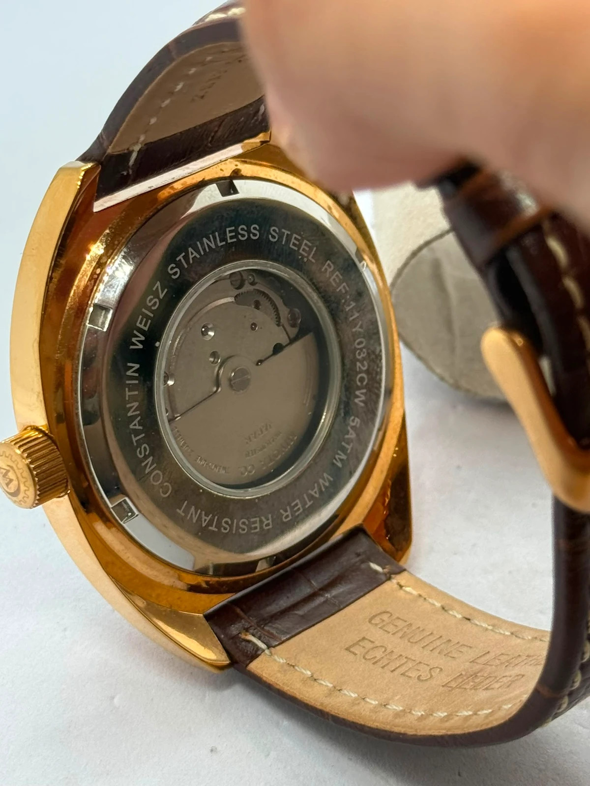 Montre automatique Constantin Weisz /Boîtier dorée & Bracelet cuir marron (Très bon état) – Constantin Weisz – taille 43–46 mm 4
