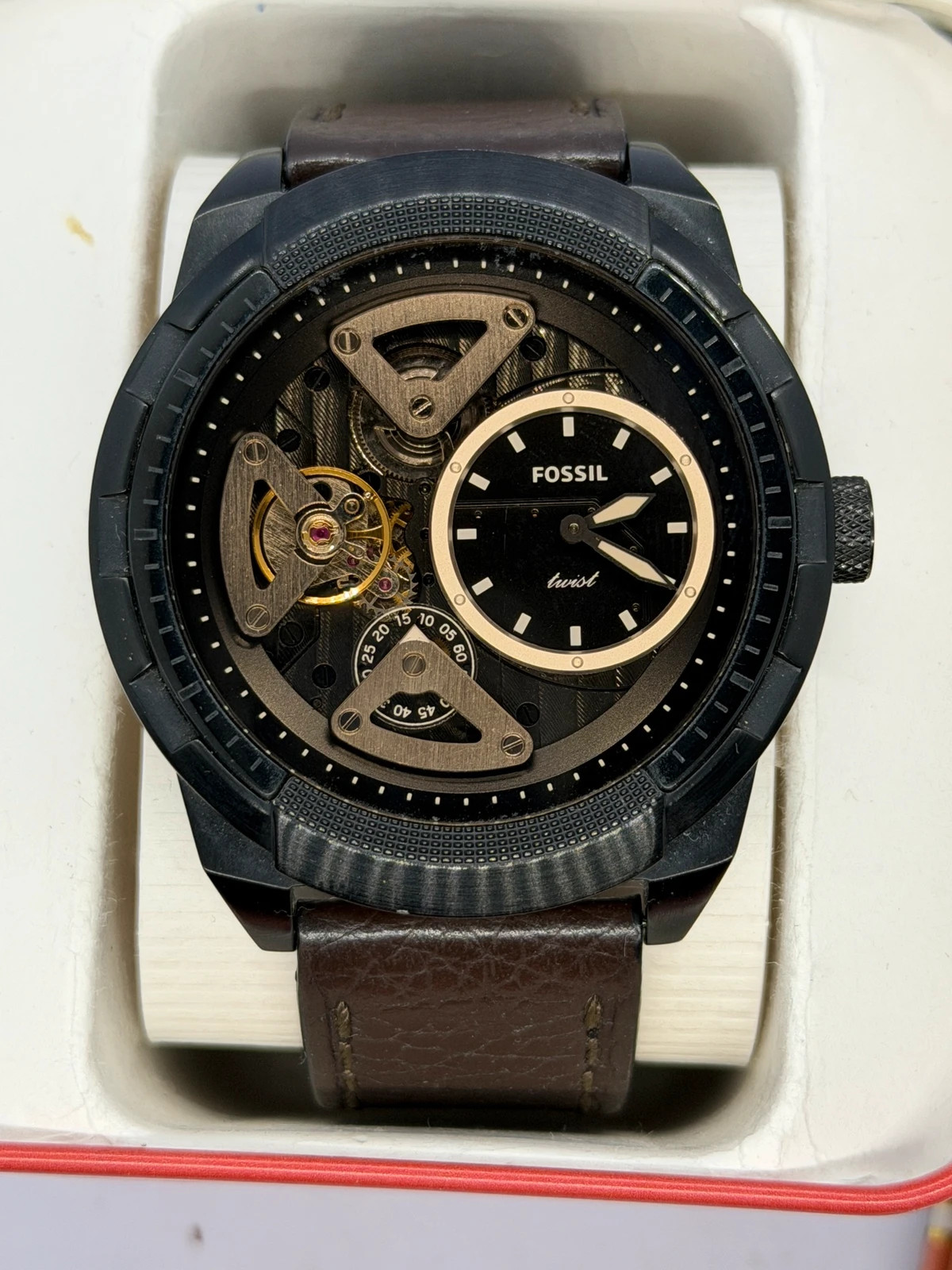 Montre Fossil Twist ME1172 squelette automatique , Très bon état avec boîte – Fossil – taille 47 mm et plus 2