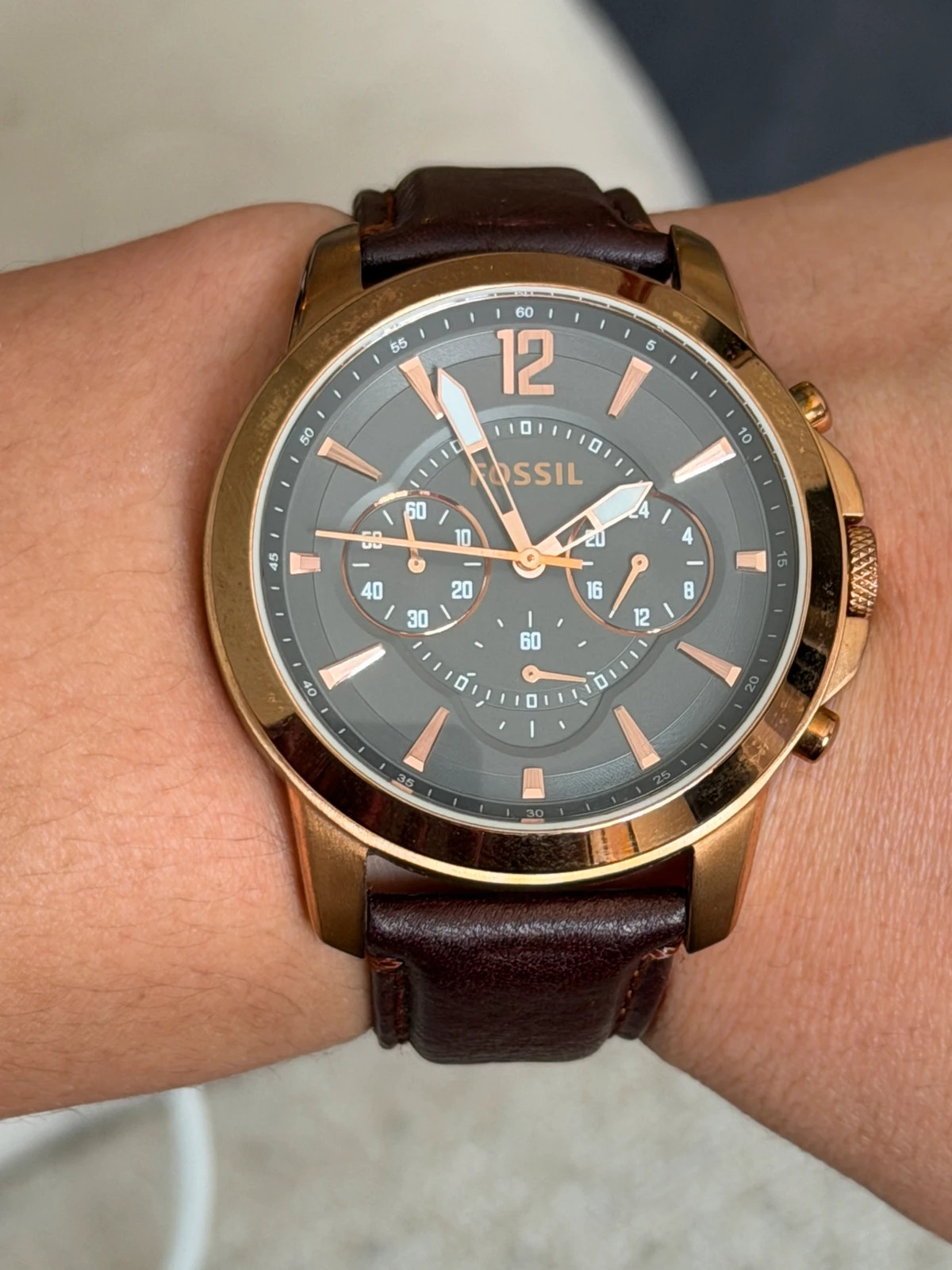 Montre homme Fossil Chronographe (FS4648) Cuir marron & Doré rosé – Fossil – taille 43–46 mm 5
