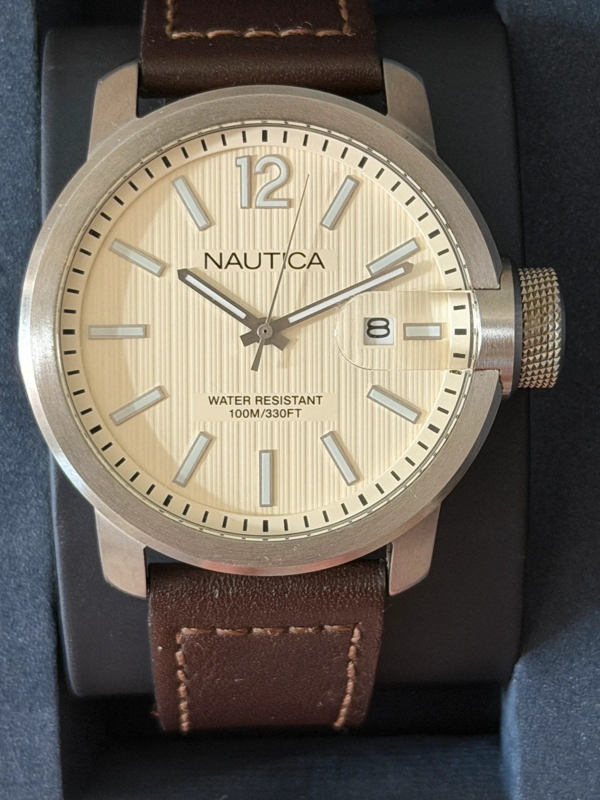 Montre homme Nautica originale, Bracelet cuir marron État impeccable – Nautica – taille 43–46 mm 2
