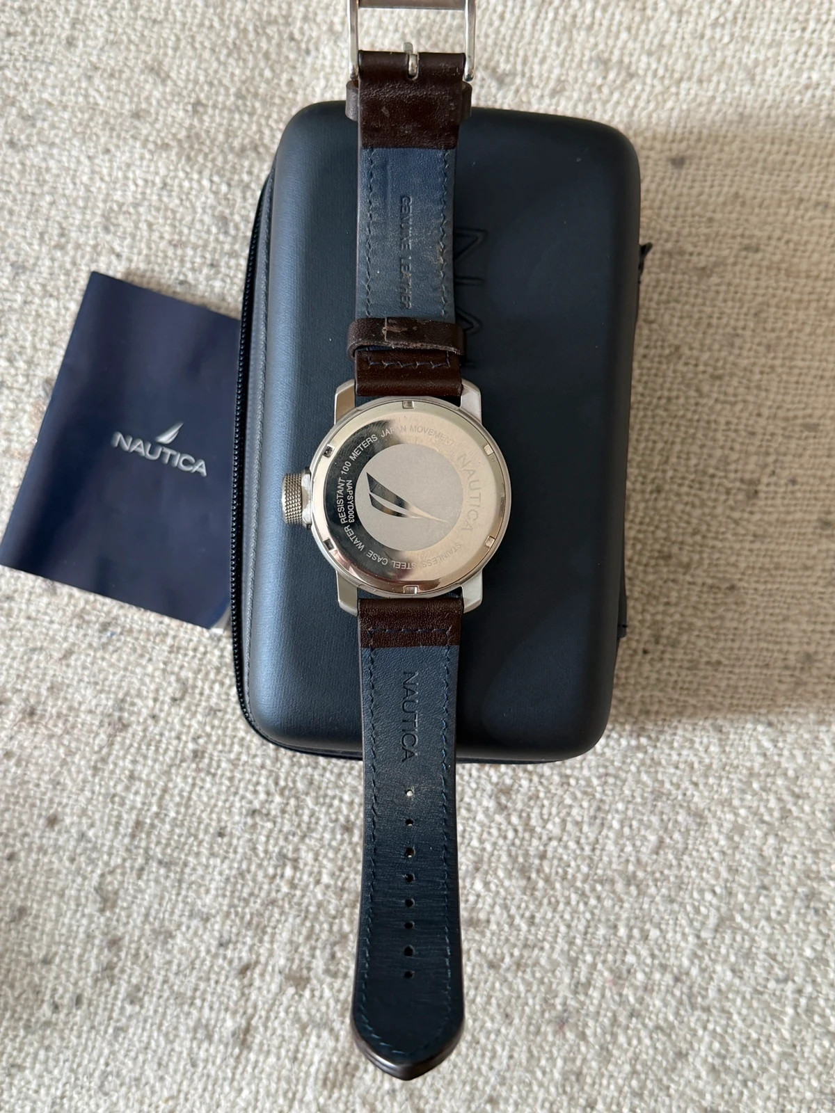 Montre homme Nautica originale, Bracelet cuir marron État impeccable – Nautica – taille 43–46 mm 4