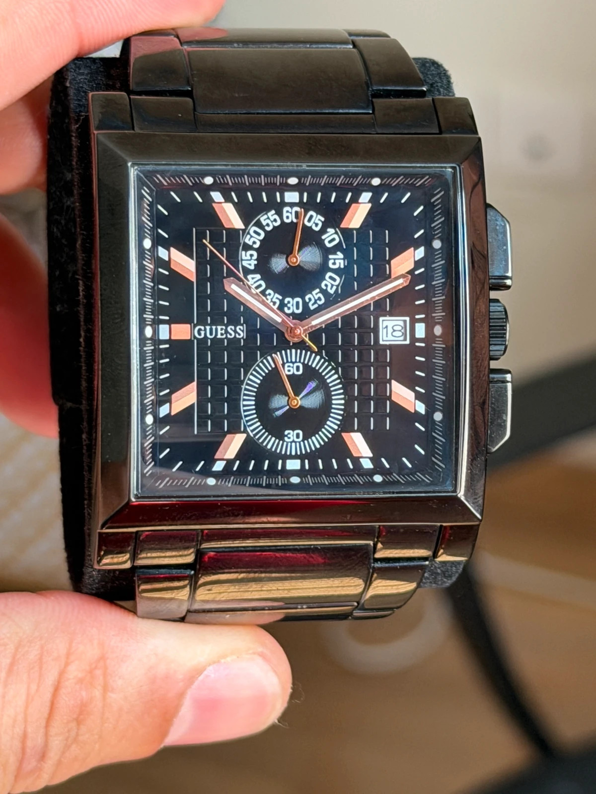 🔥 Montre Homme GUESS W19513G1 Chrono Acier Noir & Or Rose - TBE 🔥 – GUESS – taille 43–46 mm 2