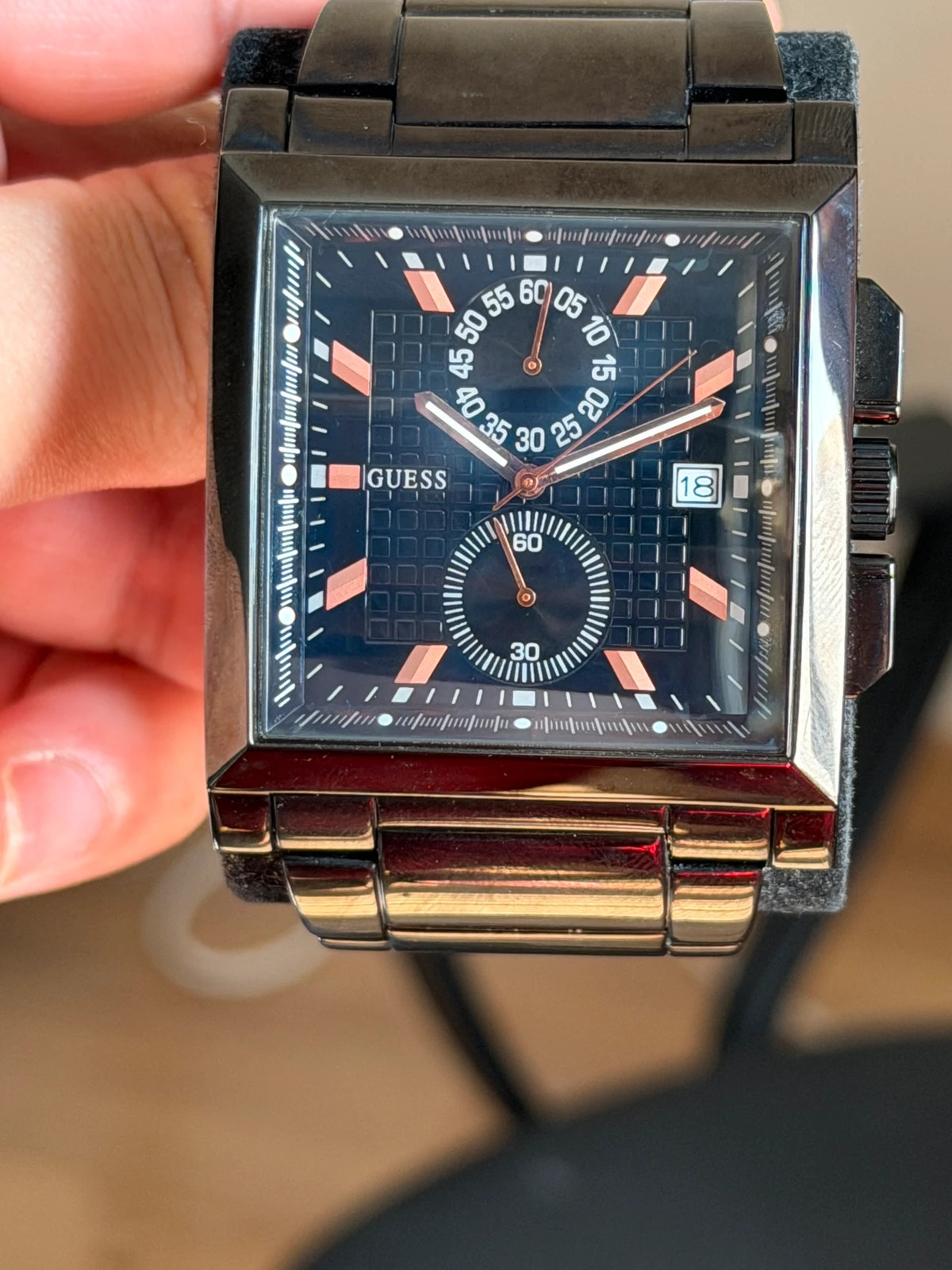 🔥 Montre Homme GUESS W19513G1 Chrono Acier Noir & Or Rose - TBE 🔥 – GUESS – taille 43–46 mm 4