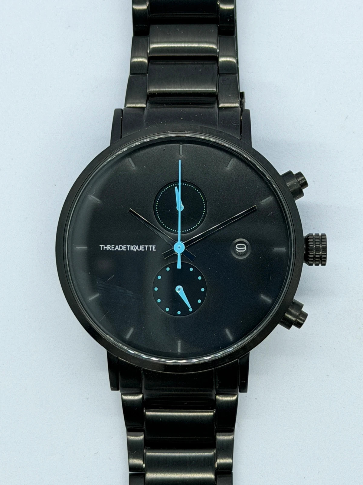 Montre Thread Etiquette - All Black & Détails Bleus - Acier Inoxydable – threadetiquette – taille 39–42 mm 3