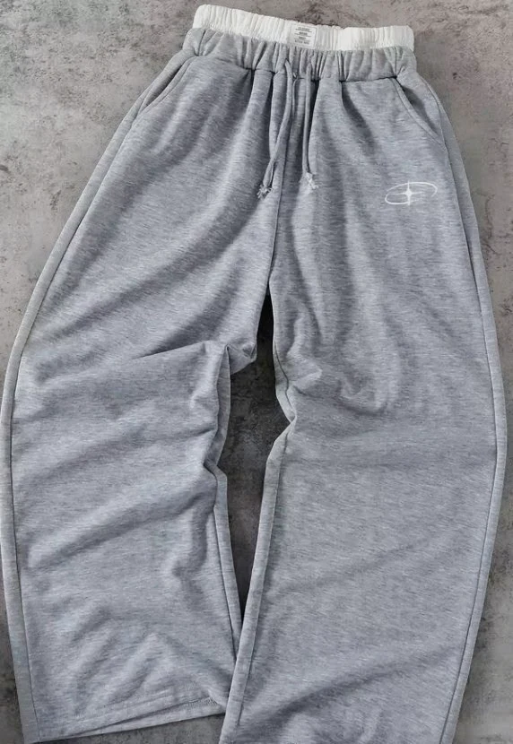 Pantalon de jogging gris chiné wide leg, taille élastique effet boxer – Vintage dressing – taille XS