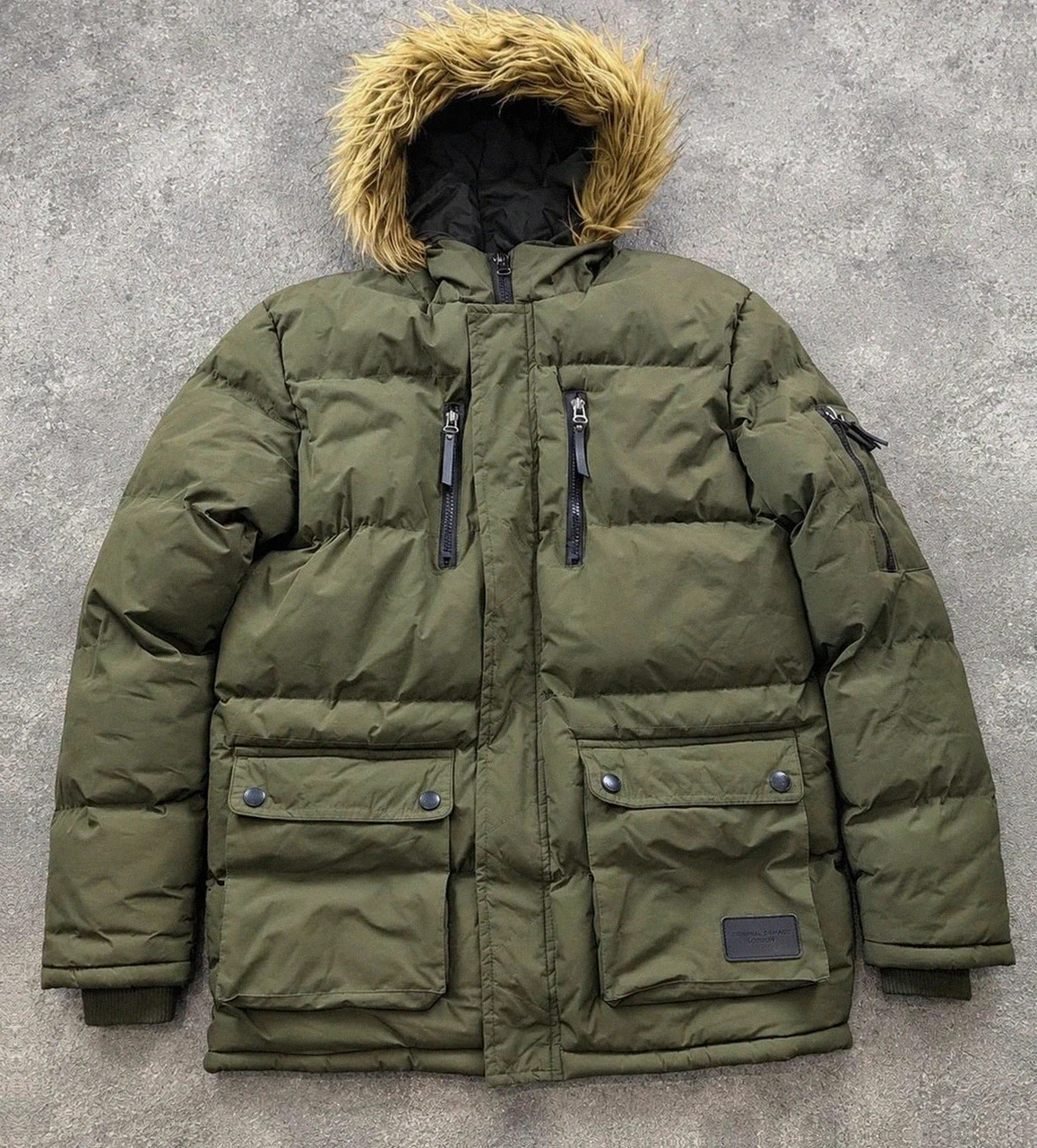 Criminal Damage London Parka Doudoune Kaki Fourrure Streetwear Utility Y2K S