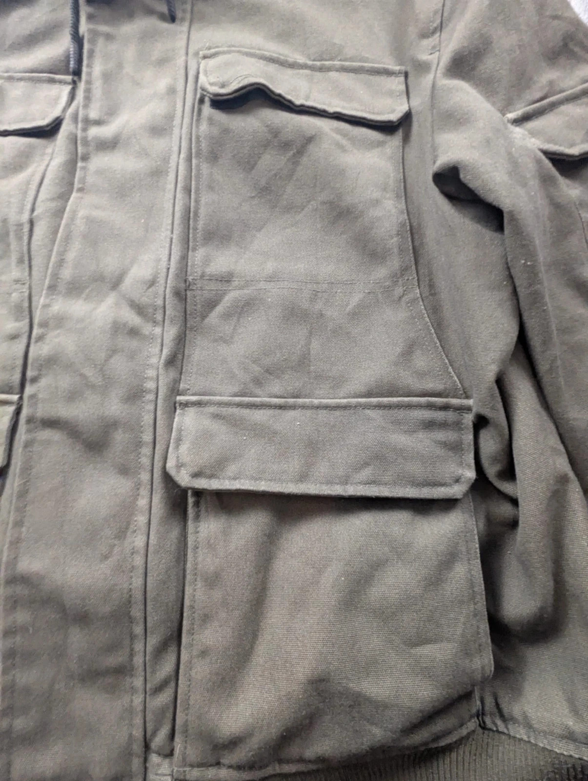 L.O.G.G. H&M veste workwear utility L kaki toile épaisse doublée capuche fourrure – WORKWEAR – taille L 3
