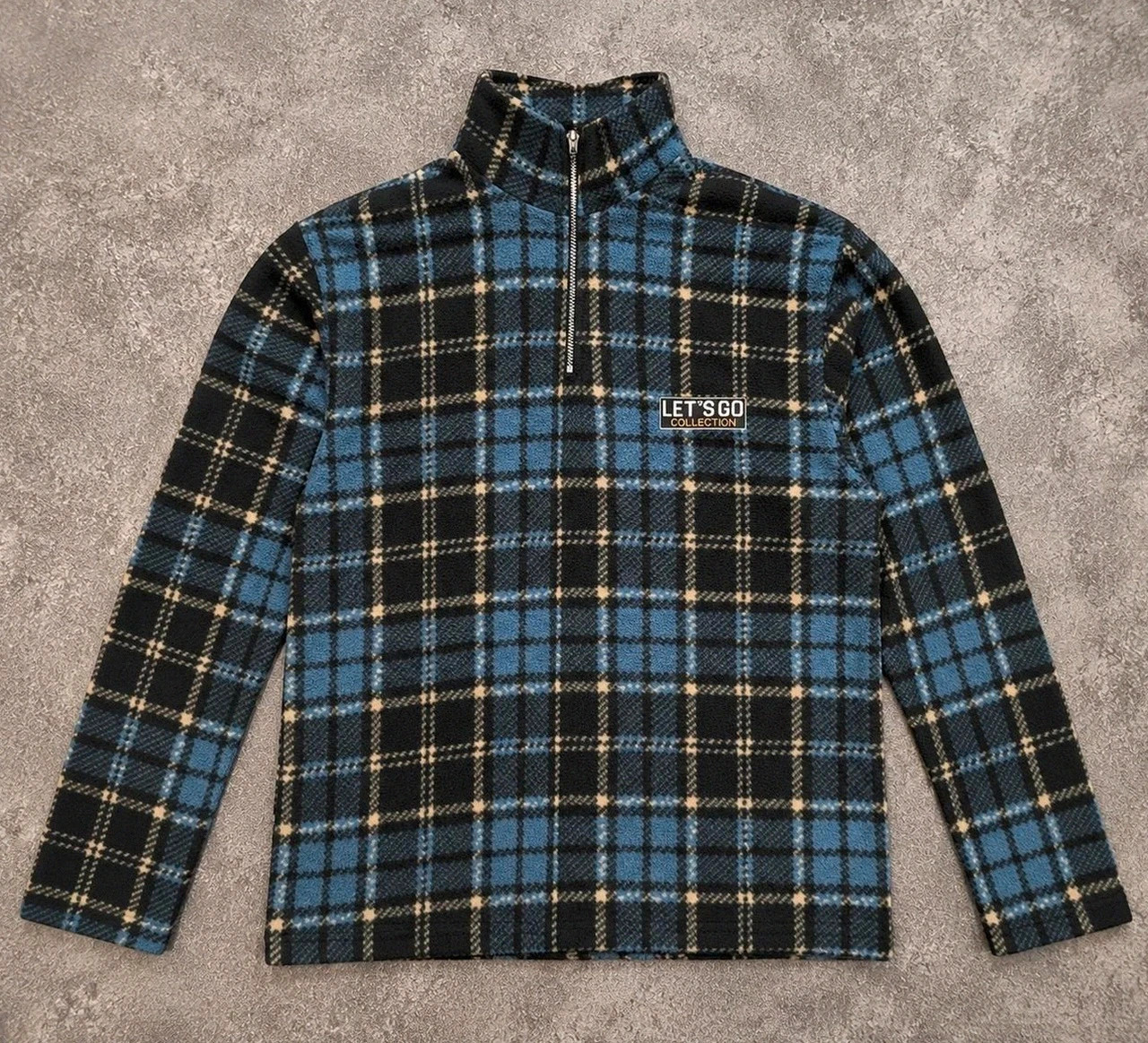 Polaire vintage Let’s Go Collection tartan bleu noir Half Zip – M