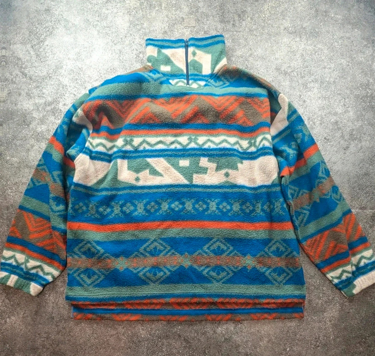Polaire vintage 90s oversize motifs géométriques ethniques multicolore col montant – L / Xxl – Vintage Dressing – taille L 2