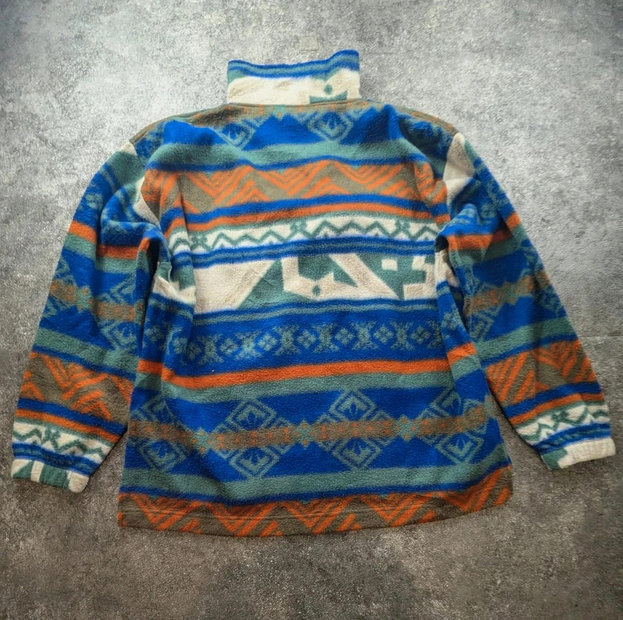 Polaire vintage 90s oversize motifs géométriques ethniques multicolore col montant – L / Xxl – Vintage Dressing – taille L 3