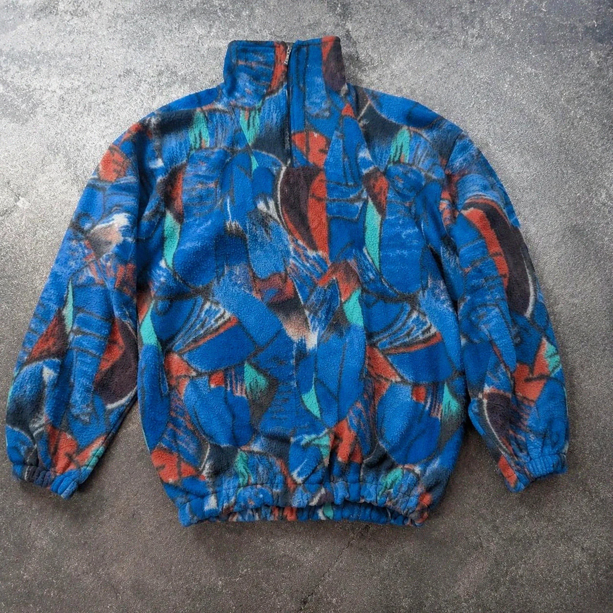 Polaire vintage Collège Collection motif abstrait 90s – Taille L – Made in France style rétro – Vintage Dressing – taille L