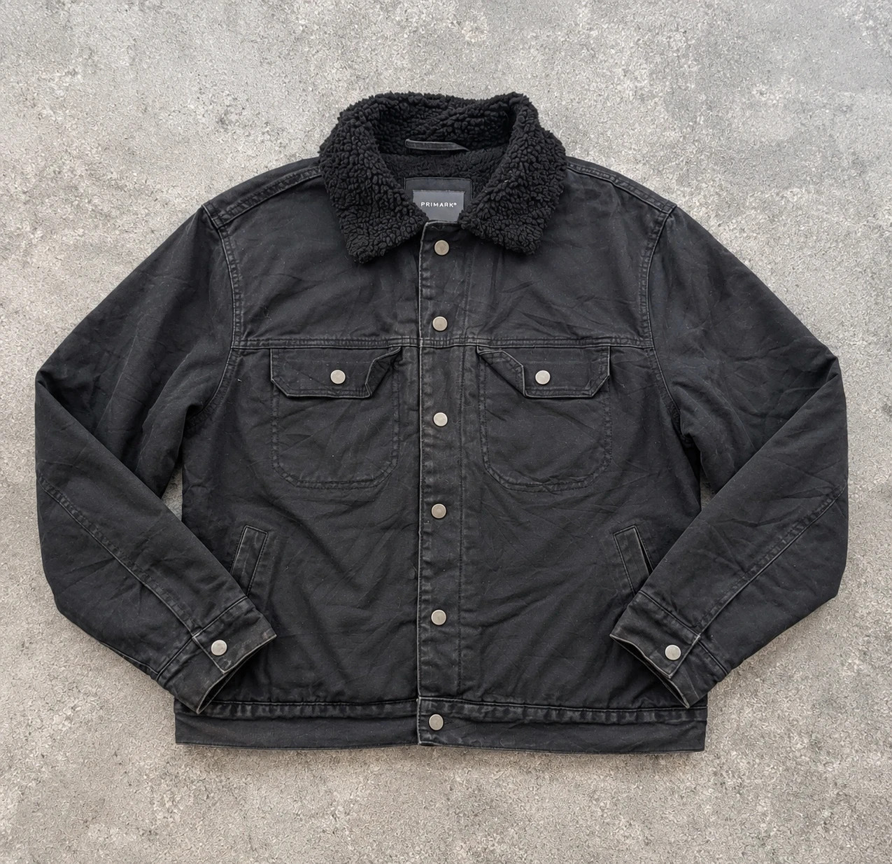 Veste workwear Primark XL L noire doublée sherpa – Trucker Jacket patinée – WORKWEAR – taille XL