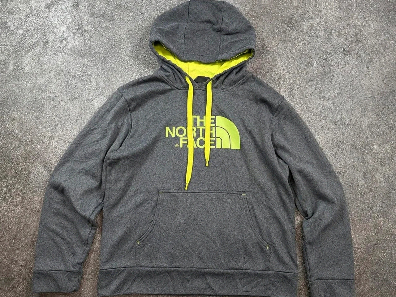 Sweat à capuche The North Face gris chiné vert fluo M hoodie outdoor streetwear techwear