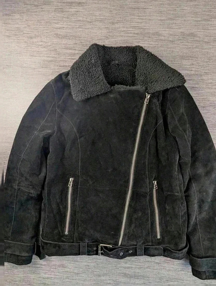 Freaky Nation veste en daim noir style aviateur biker fourrée coton – taille S ou Xs
