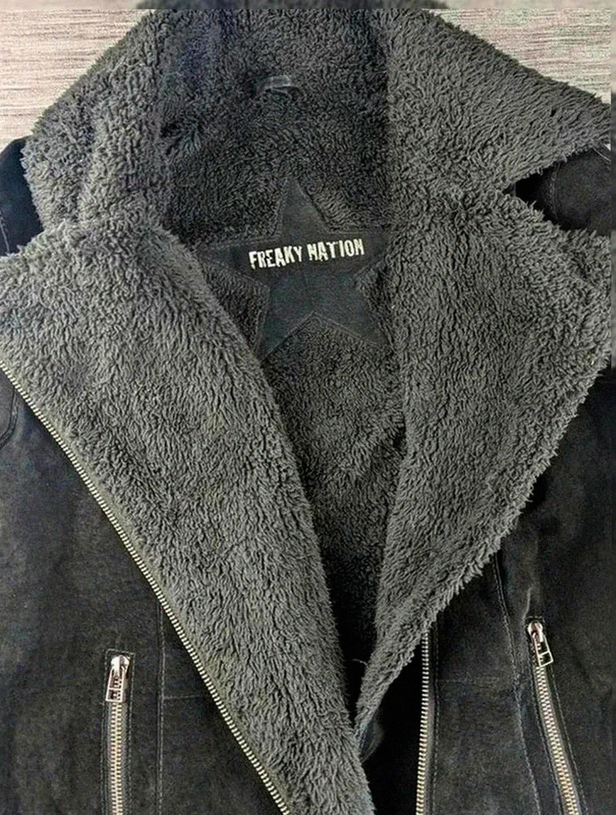 Freaky Nation veste en daim noir style aviateur biker fourrée coton – taille S ou Xs – Freaky Nation – taille S / 36 / 8 3