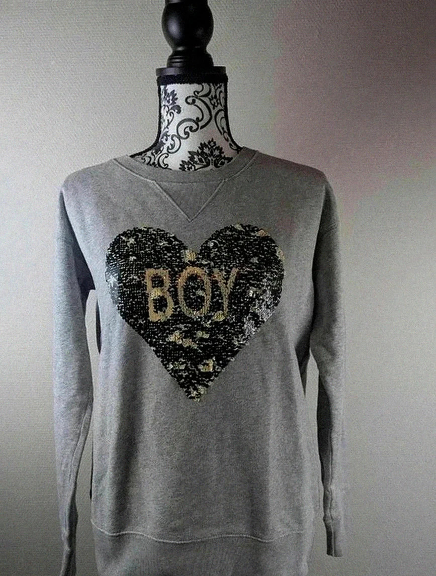 Sweat Bellerose gris à sequins cœur “BOY – taille / S