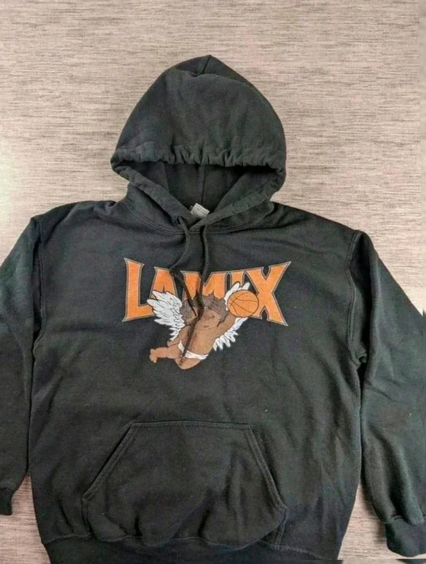 Sweat à capuche Gildan noir imprimé Lamix look basketball urbain streetwear vintage taille M