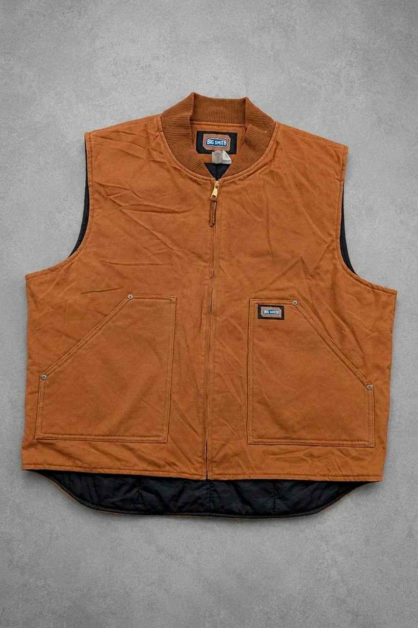 Gilet Workwear Big Smith Matelassé Duck Canvas 2XL Marron Carhartt Style Vintage