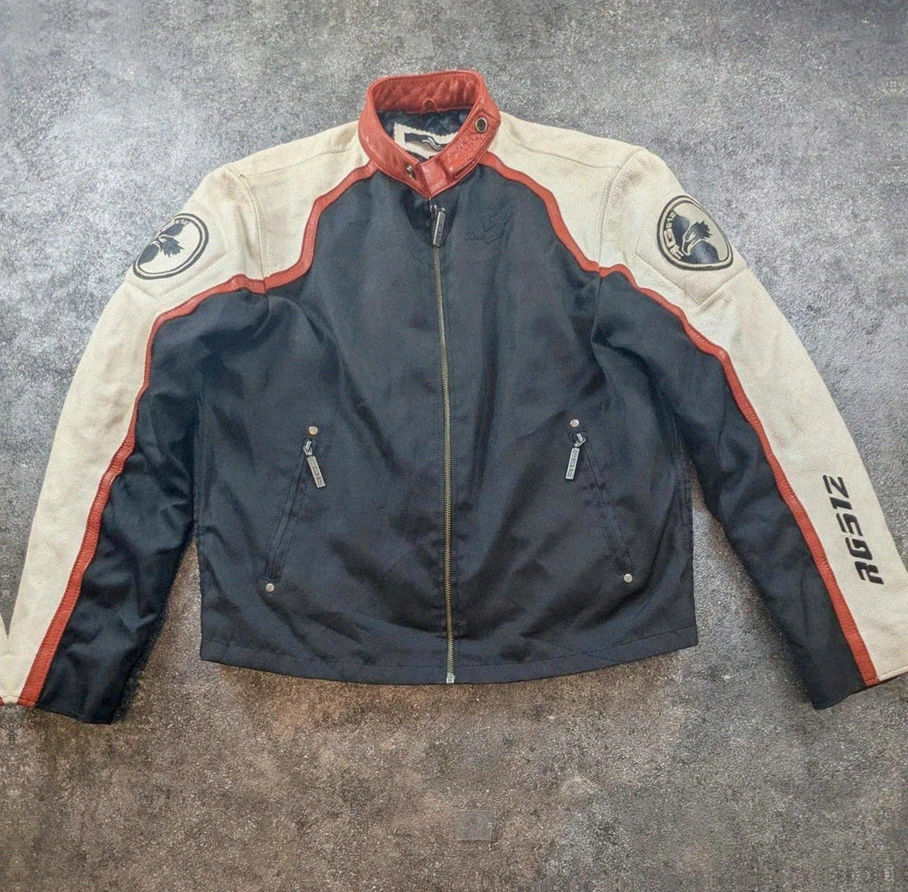 Veste biker moto racing RG512 cuir véritable Y2K noir rouge crème taille L – RG512 – taille L 2