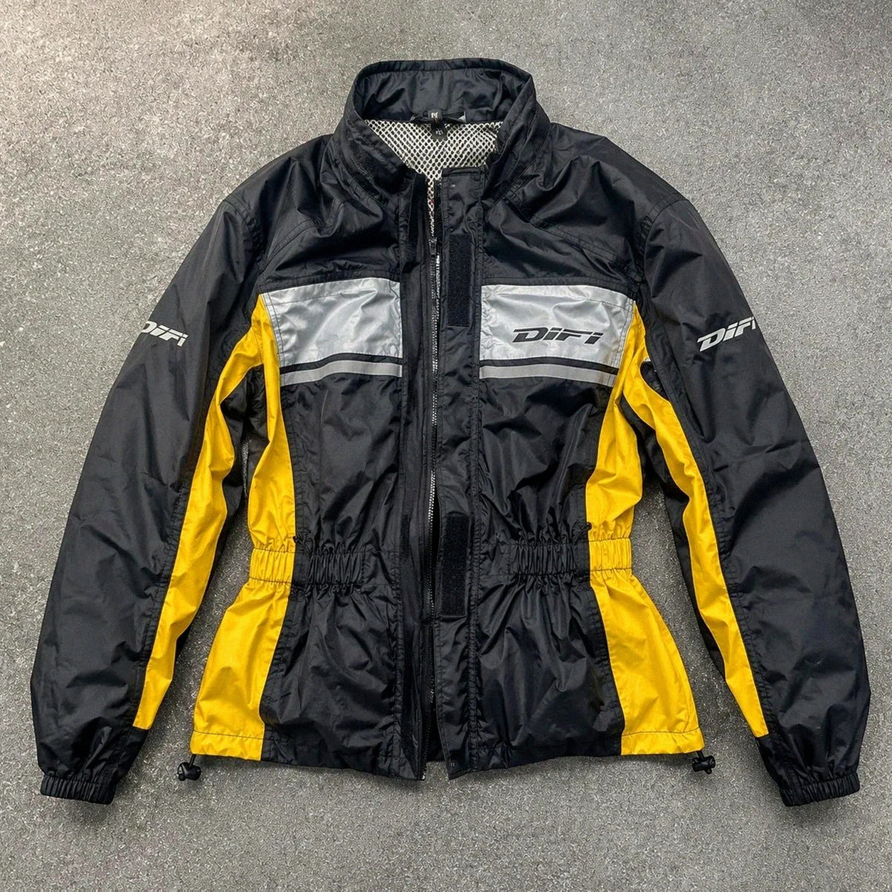 Veste pluie moto Difi noir jaune reflective waterproof biker vintage S