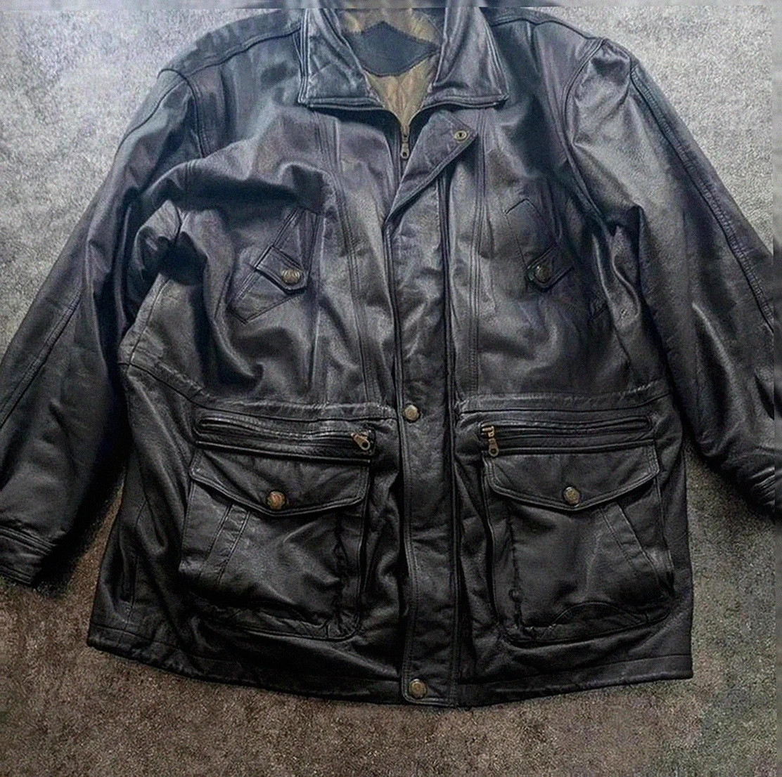 veste cuir finnegan noir cuir épais vintage dressing taille 58 workwear biker Xxl