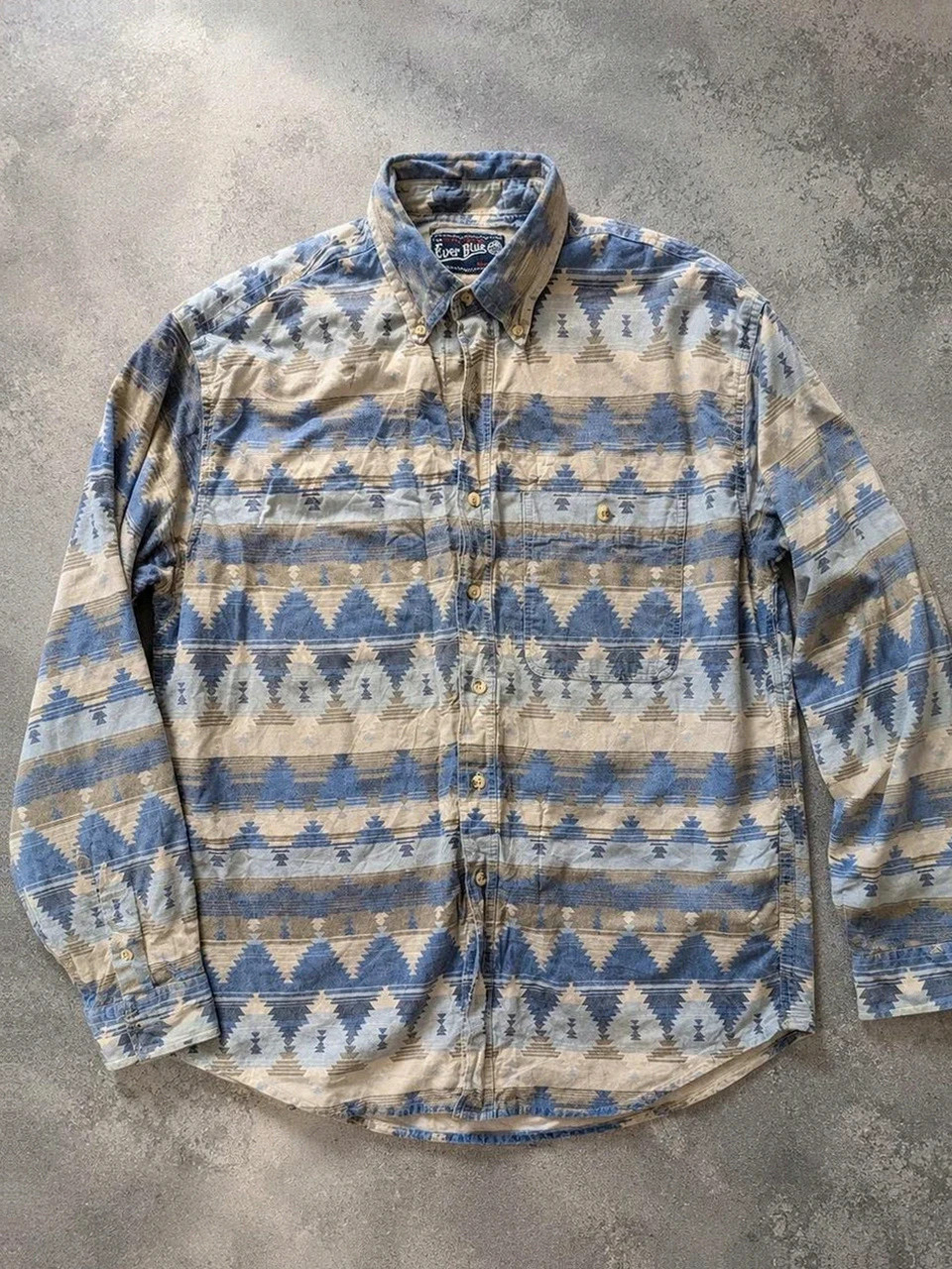 Chemise Ever Blue Vintage Motif Navajo Aztèque Southwestern Western – Xl – Vintage Dressing – taille XL