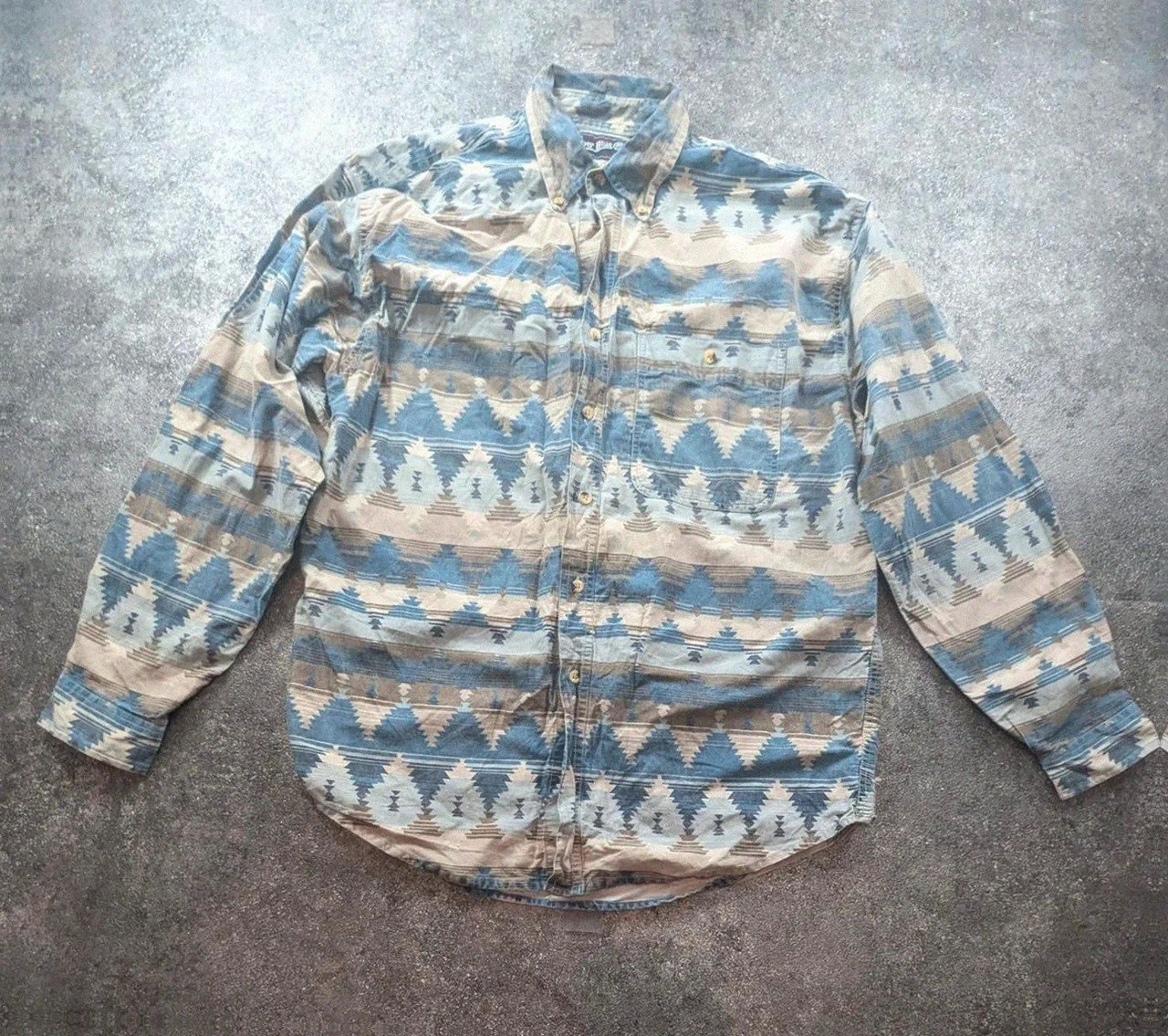 Chemise Ever Blue Vintage Motif Navajo Aztèque Southwestern Western – Xl – Vintage Dressing – taille XL 2