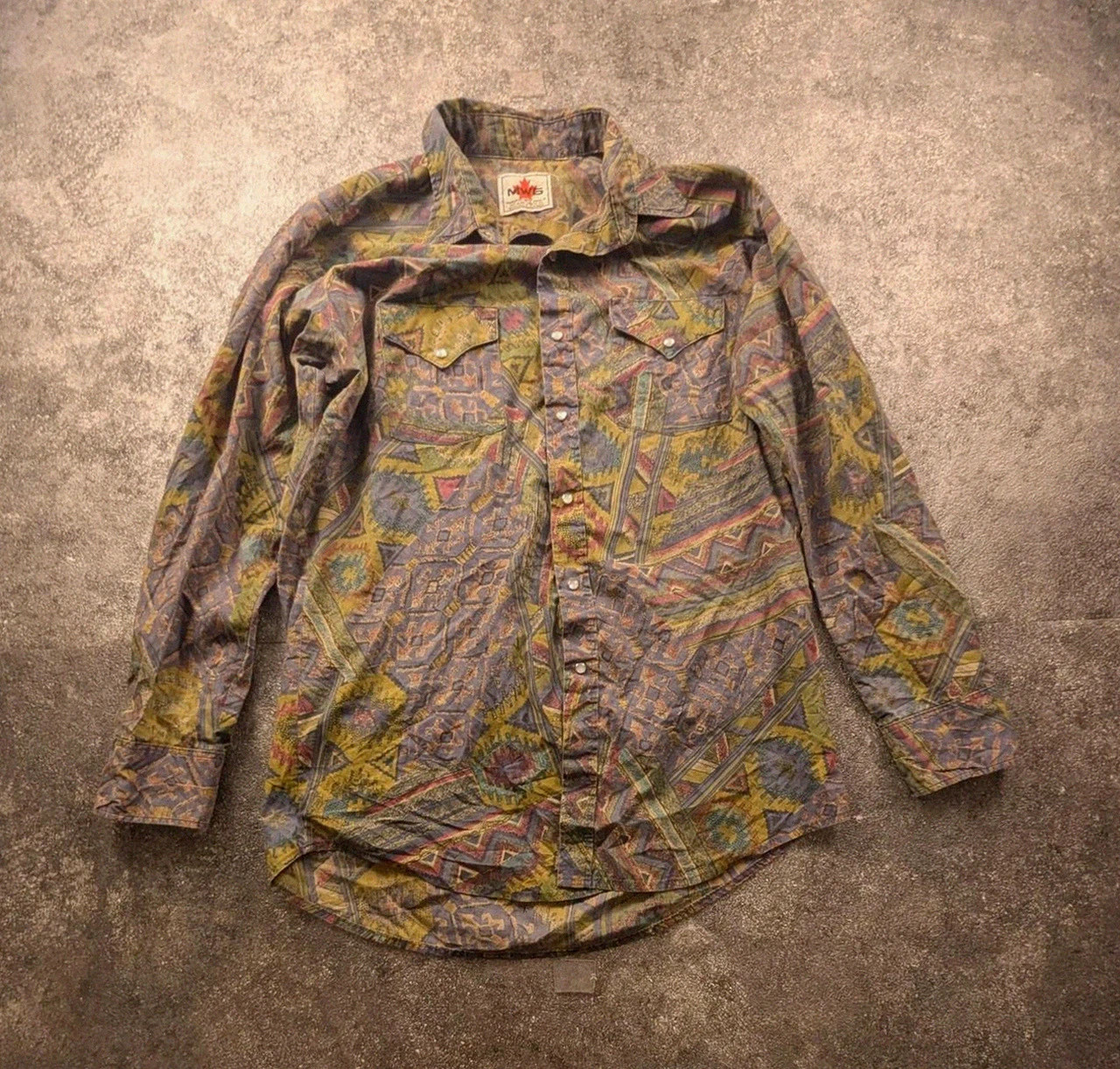 Chemise Western Vintage Mwg Made in Canada – Motif Aztec Southwestern – Vintage Dressing – taille XL 2