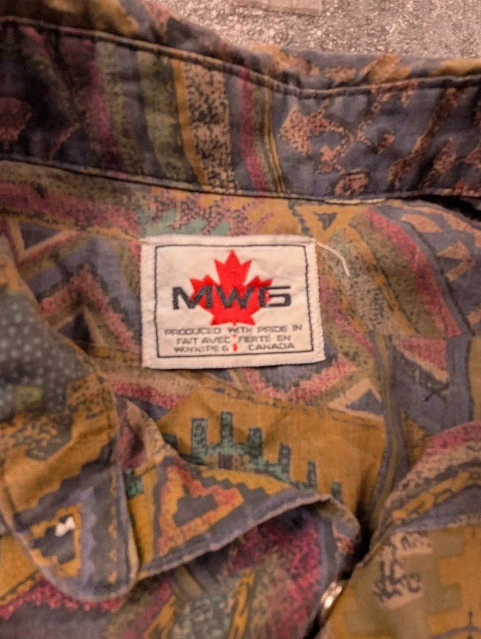 Chemise Western Vintage Mwg Made in Canada – Motif Aztec Southwestern – Vintage Dressing – taille XL 3