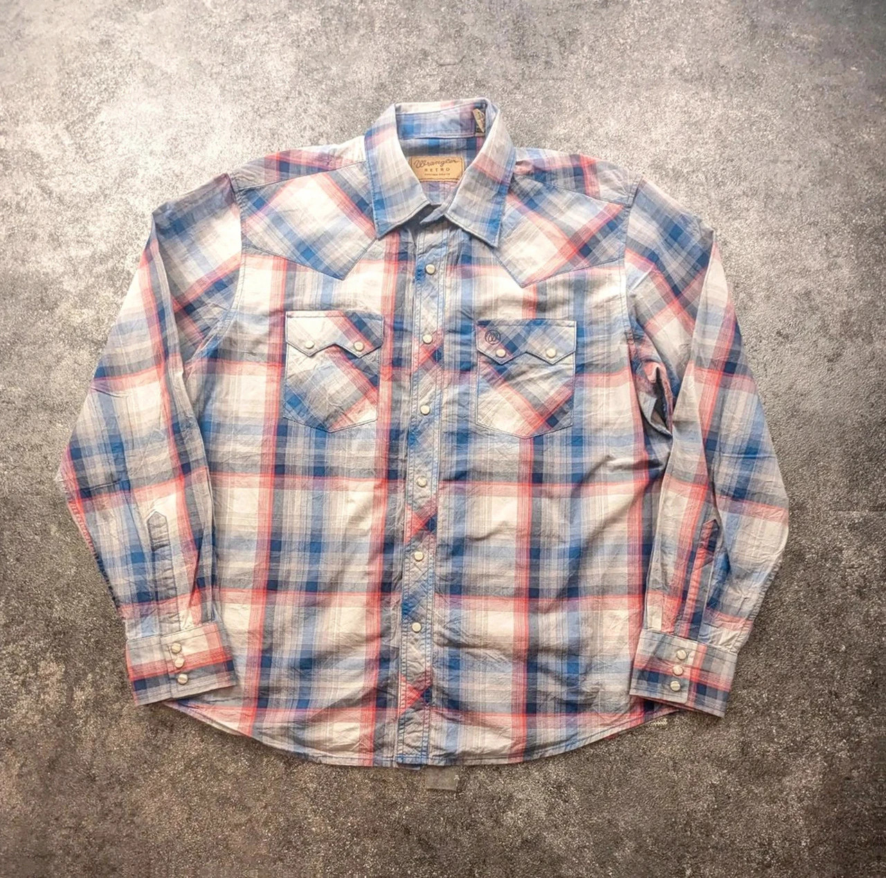 Chemise Wrangler Retro Western XL Cowboy Pearl Snap à carreaux Americana – Wrangler – taille XL 2