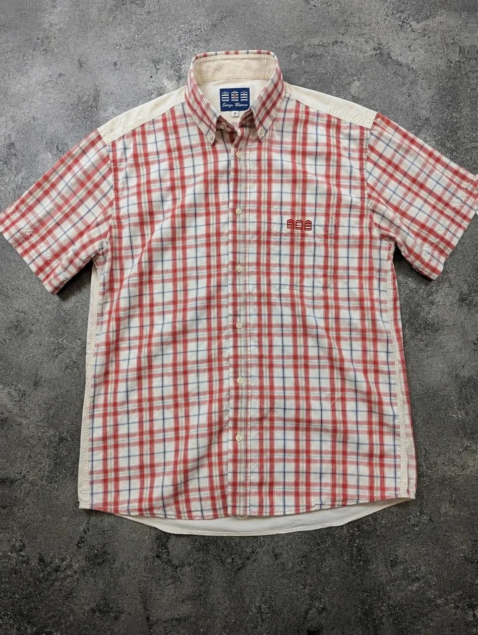Chemise Serge Blanco Rugby 15 à carreaux M – Manches courtes – Preppy Vintage Sportswear
