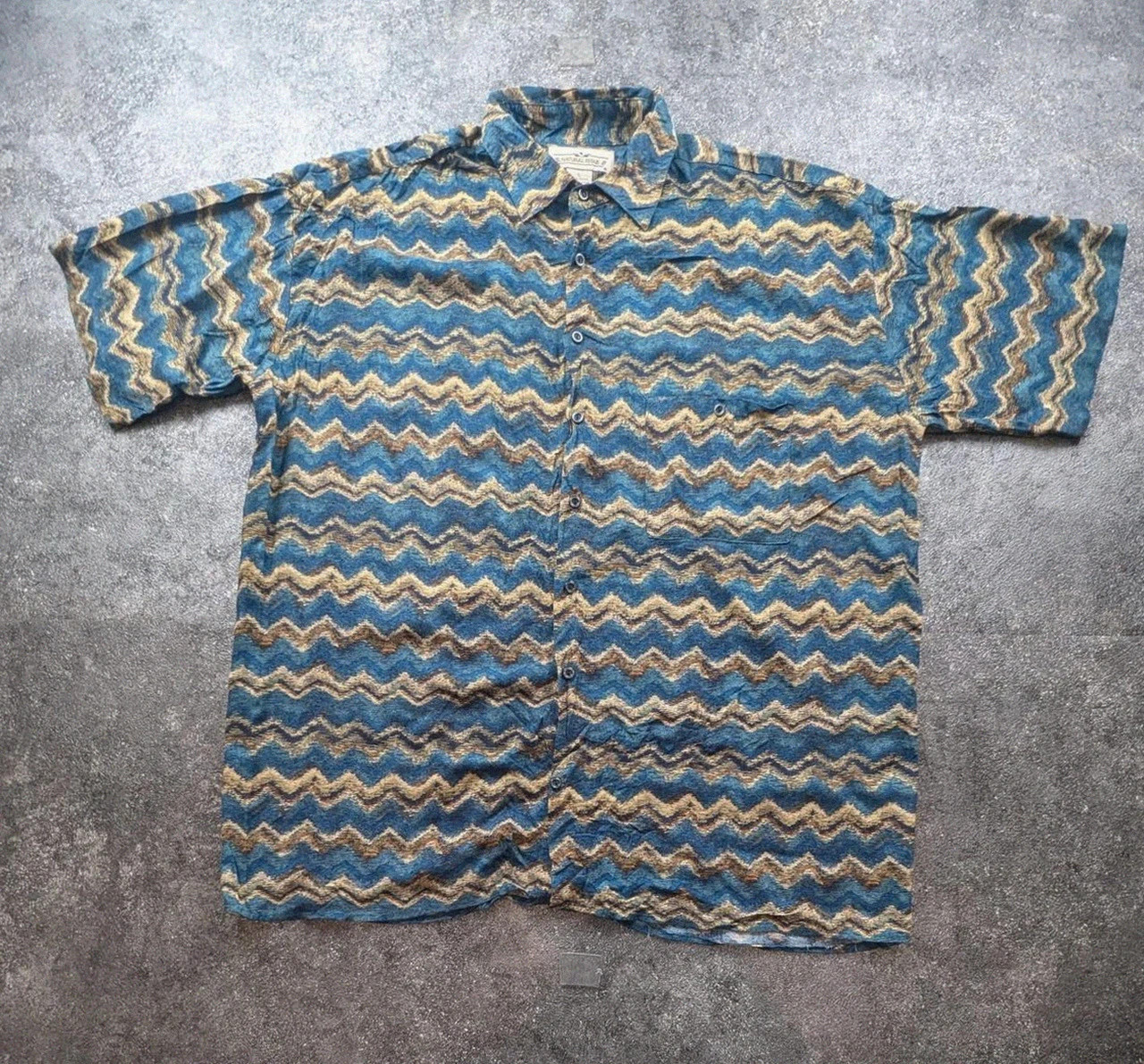 Chemise vintage 90s Natural Issue L motif abstrait géométrique bleu rayon rétro – Vintage Dressing – taille L 2