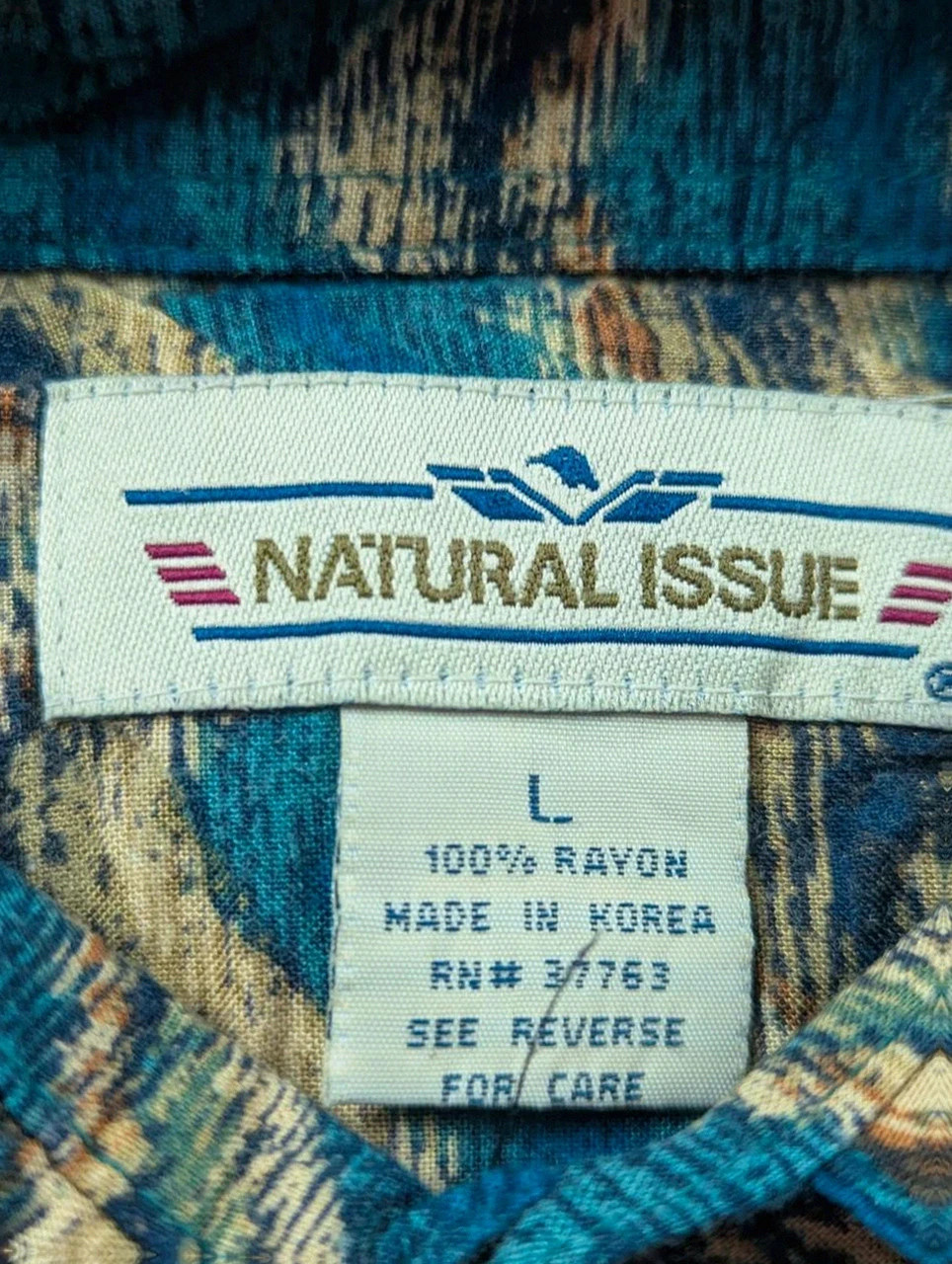 Chemise vintage 90s Natural Issue L motif abstrait géométrique bleu rayon rétro – Vintage Dressing – taille L 3