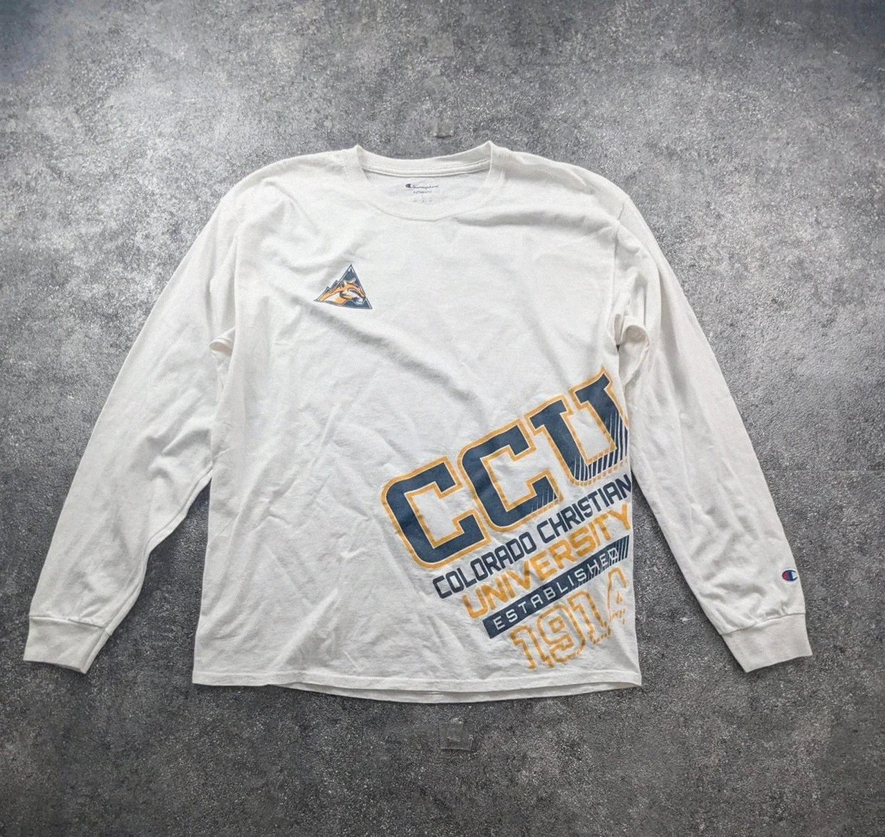 T-shirt manches longues Champion university college baseball Usa Xl blanc bleu jaune – Champion – taille XL 2