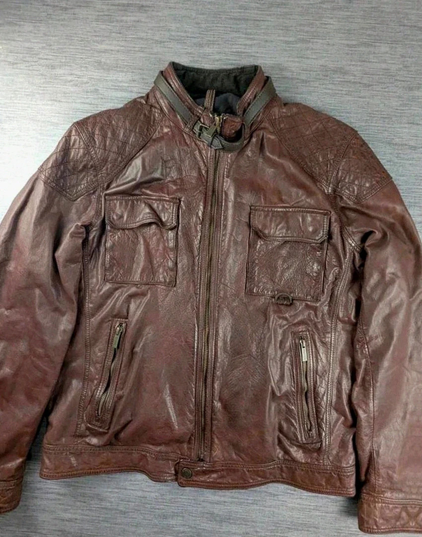 Blouson cuir de bœuf marron Massimo Dutti style motard aviateur vintage taille Xxl belle patine